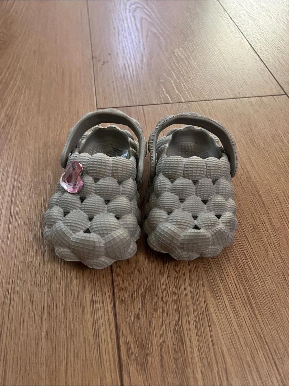Kids Grey Bubble-Textured Clog with Pink Gem Accent